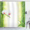 ABAKUHAUS Spa Duschvorhang, Orchideen Bambuszweige, Stoffliches Gewebe Badezimmerdekorationsset mit Haken, 175 x 220 cm, Grün und Weiß