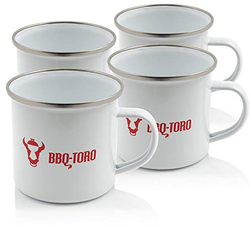 BBQ-TORO Tazza da Campeggio Smaltata con Bordo in Acciaio Inox | Tazza Bianca da 350 ml | Tazza da Campeggio Smaltata, Leggera (4)