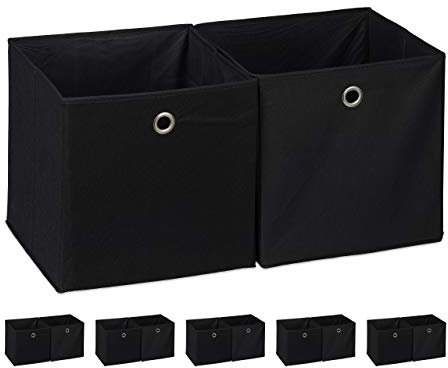 12 x Aufbewahrungsbox Stoff, quadratisch, Aufbewahrung für Regal, Stoffbox in Würfelform, HxBxT 30 x 30 x 30 cm, schwarz