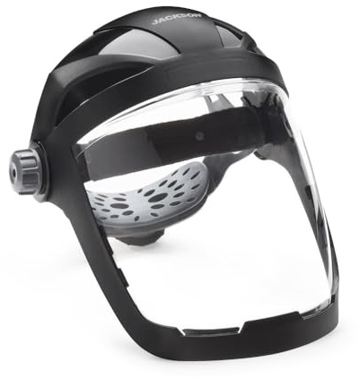 Jackson Safety QUAD500 Face Shield with Ratcheting Headgear, Clear Tint, Anti-Fog Coating, Black, 14220