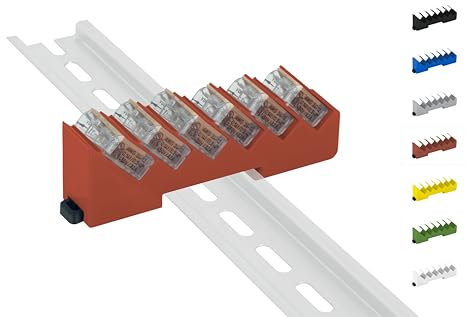 Din Rail Hutschienenhalter für 6x Wago Klemmen/lever clamps 221-412/413 (Wagoklemmen nicht im Lieferumfang!) (Rot)