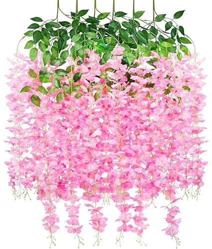 SMALUCK Artificial Wisteria Flowers Vine Fake Wisteria Garland Hanging Flowers for Wedding Garden Home Party Decorations,Light pink