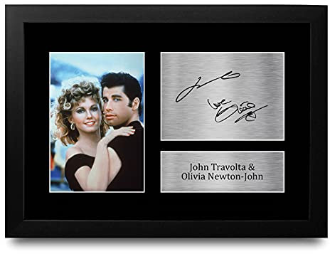 HWC Trading FR A4 John Travolta & Olivia Newton-John Grease - A4 Framed Geschenke Gedruckt, Signiert Autogramm Bild Für Film-Erinnerungsstücke-Fans - A4 Eingerahmt