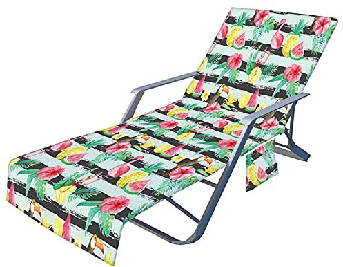 FANSU Schonbezug für Gartenliege Frottee Liegenauflage Flamingo Garten Sonnenliege Handtuch mit 2 Taschen Stuhl Strandtuch für Schwimmbäder, Strände, Gartenhotels (Tropischer Tukan,75x210cm)