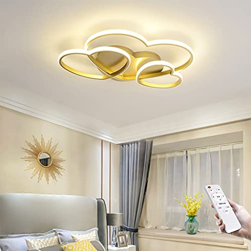 JINWELL LED Modern Deckenleuchte Kinderzimmer Mädchen Schlafzimmer Decke Lampen Dimmbar Mit Fernbedienung, Liebe Herz Design Acryl-Schirm Deco Deckenlampe Für Küchen Esszimmer Kinderlampe,Gold,50cm
