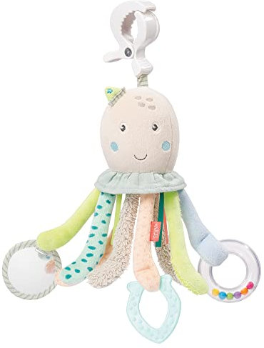 Fehn Activity-Spieltier Oktopus – Baby Motorikspielzeug für Kinderwagen, Kinderbett und Babyschale zum Beißen, Greifen und Geräusche erzeugen – Beißring Spielzeug für Babys und Kinder ab 0+ Monaten