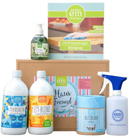 Fischer's EM-Chiemgau®Reinigungsset – Probiotische Reinigung für Haushalt – umweltfreundliches Starter-Set mit EM-Mikrorein, EM-blond, Kalklöser, EM-Spülmittel & Sprühflasche - natürlich & ökologisch