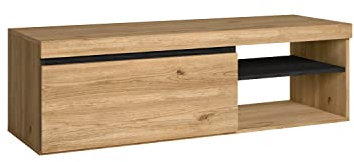 Skraut Home | Mueble TV | Modelo Naturale | 120 x 40 x 41 cm | Mueble Auxiliar 1 Puerta y Balda | Estilo Nórdico | Melamina | Acabado en Roble y Negro