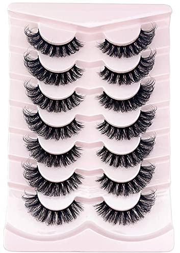 OCHILIMA Wimpern Russian Strip Lashes Natural Look Eye Lashes False Lashes Wispy D Curly Fluffy 3D Effect Cat Eye Soft Fake Eyelashes Pack 7 Pairs