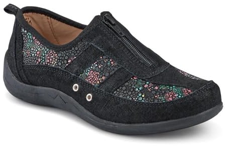 Pavers Womens Wide Fit Leather Arch Support Trainers | Slip On Shoe | Zip | No-Heel | Arch Support