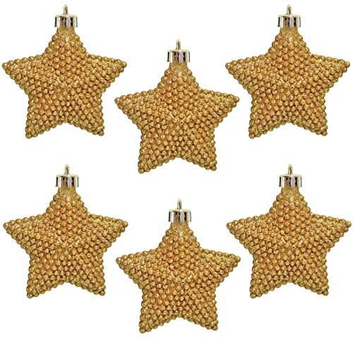 Christmas Tree Decoration 6 Pack 80mm Bobble Stars GOLD