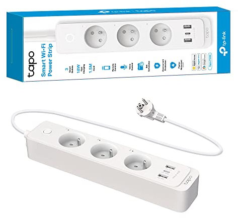 Tapo Multipresa collegata WiFi, 3 prese indipendenti e 3 porte USB ricarica rapida (1 tipo C+2 tipo A), 10A tipo F, compatibile con HomeKit, Alexa e Google Home, Controllo acquario, Tapo P300(FR)