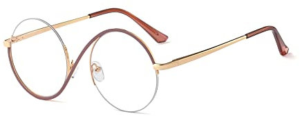kachawoo Halbe randlose Brillen Null Diopter Brillenrahmen 8 S Form Metall Verschreibung Runde Anti Blaulicht Ray Brillen (brown gold frame)