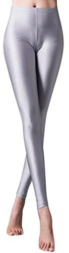 Minetom Damen Mädchen Leggings Tanz Leggings Slim Fit Fitnesshose Skinny Stretch Elastisch Sport Training Fitness Yoga Hosen Silber XL