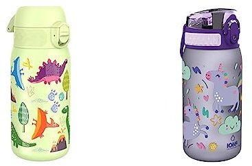 Ion8 Leak Proof Kids Water Bottle, Stainless Steel, Dinosaurs, 400 ml 13 oz, I8SS400PGDINO & Leak Proof Kids' Water Bottle, BPA, 400ml / 13oz, Unicorns