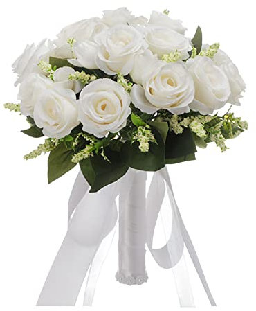 Brautstrauss, Hochzeit Blumenstrauß Koreanischen Stil Weißer gefälschter Rosen-Brautstrauß mit Perlendekoration,Hochzeitssträuße künstlich,Brautstrauss Blumenstrauß Hochzeit Künstlich Blume