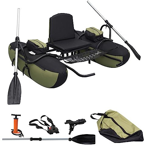 byhsports Pontonboot, Angelboote, aufblasbares Boot mit 158 kg Tragfähigkeit, Bauchboot mit Rutenhalter, Inflator, Paddel für eine Person zum Angeln