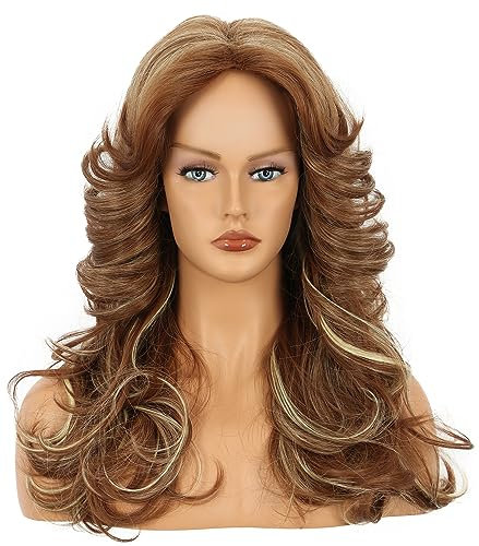 Yuehong Lange Dunkelbraun Blonde Lockige 70er Jahre Disco Perücke Vintage Gefiedert Halloween Cosplay Kostüm Für Frau Tägliche Party