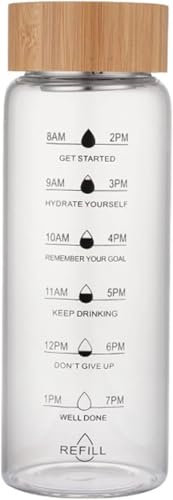 Ailovone Sport Glas Trinkflasche Wasserflasche mit Bambusdeckel 700ml / 1000ml Auslaufsichere Glasflasche Glas Wasserflasche für Sport, Büro, Schule & Outdoor (700ml)