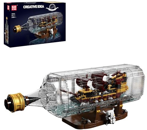 Addshiny Ideas Schiff in einer Flasche Bausteine Set, Driftflasche mit Königin Annas Rache Piratenschiff Modellbausatz mit Präsentationsständer, Schlachtschiff-Geschenk für Erwachsene und Jugendliche