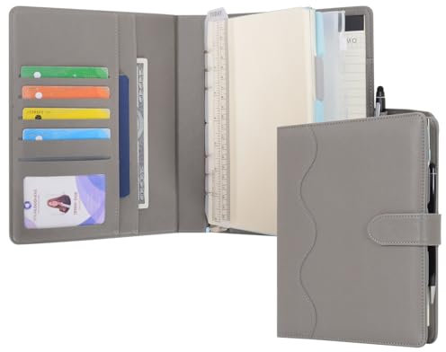 WASON Liniertes Tagebuch PU Leder A5 Nachfüllbares Papier Journal, Ringbuchordner Portfolio mit Schreibbrett Schreibblock Spiraltagebuch und Stift für Reise Geschäfts Schule Organizer (Grau)