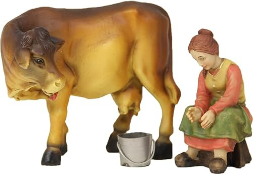 FADEDA 3X Bäuerin mit Kuh beim Melken/Höhe:9 cm/handbemalt/detailgetreue Krippen Figuren - Weihnachten Tisch Dekoration Krippe Zubehör
