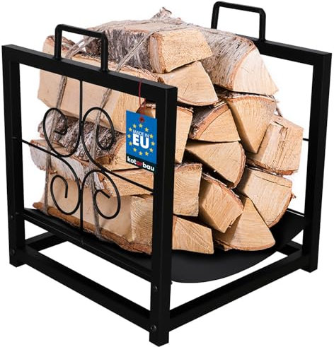 KOTARBAU® Kaminholzregal Innen Brennholzregal Außen 40x35cm Pulverbeschichteter Stahl Holzregal Feuerholzregal Kaminregal Holzlager Holzkorb für Kaminholz Brennholzkorb Kaminholzständer Modern Schwarz