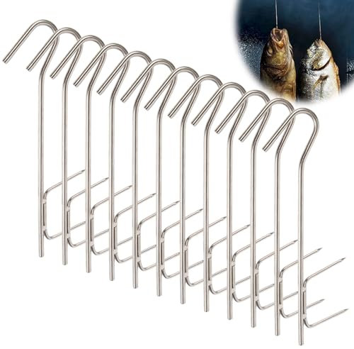 12 Stück Edelstahl Räucherhaken,Grill Fleischerhaken,Fleicherhaken Edelstahl,Fleischerhaken Edelstahl Für Fisch Für Aal,Forelle Und Fleischprodukte