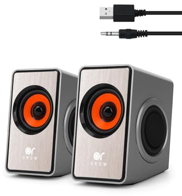 OROW PC Speakers, Mini Computer Speaker for PC with Bass Diaphragm,12W Desktop Speakers, USB Powered,3.5mm Aux Output Laptop Speakers(Silver)