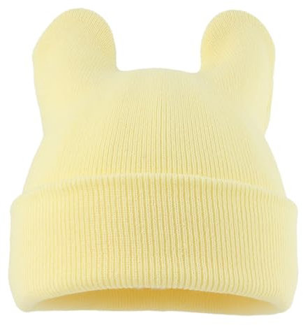 Winter Mütze mit Ohren Damen Gestrickte Wintermütze Warm Niedliche Katzenohren Strickmütze Skifahren Wollmütze Outdoor Beanie Mützen Gelb