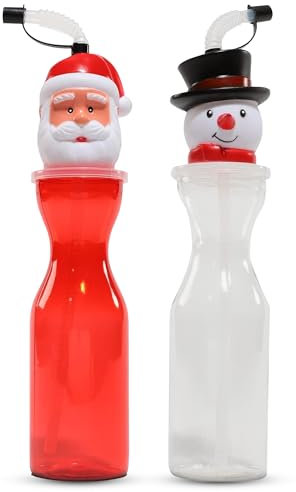 Albert Austin Kids Christmas Cup Leakproof 500ml Christmas Water Bottle BPA-Free Christmas Beakers for Kids with Straw Santa Snowman Design Christmas Bottle for Festivals (Any One Random Design)