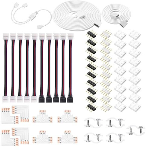 HUAZIZ LED Strip Verbinder Kit, LED Strip Verbinder, LED Stripe Verlängerung Enthält Lötfreiem LED Streifen Verbinder, Für 10mm 4 Polig RGB 5050 LED Strip (81 Stück)
