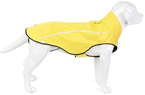 Mile High Life Hunderegenmantel Einstellbare wasserdichte Haustierkleidung Leichte Regenjacke mit reflektierendem Streifen Einfacher Einstiegsverschluss (S, Gelb)