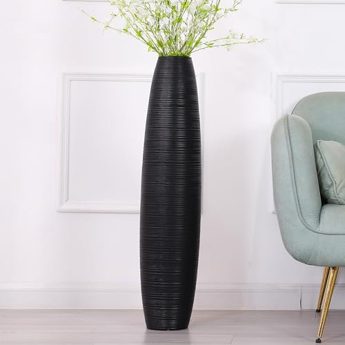 Leewadee Grand Vase A Poser Au Sol 85 cm Haut - Vase De Sol pour Fleur Ou Pampa, Noir, Résine