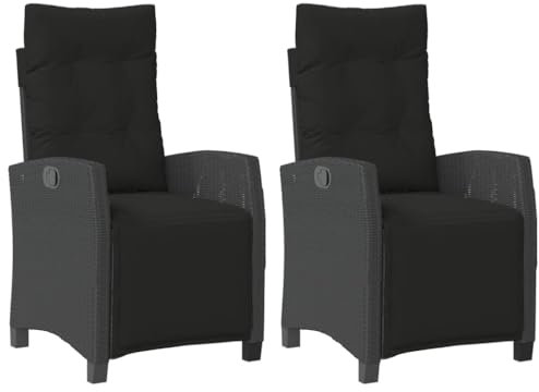Willood Gartensessel mit Fußteil 2 Stück Garten Liegestühle Verstellbar Schwarz Poly Rattan