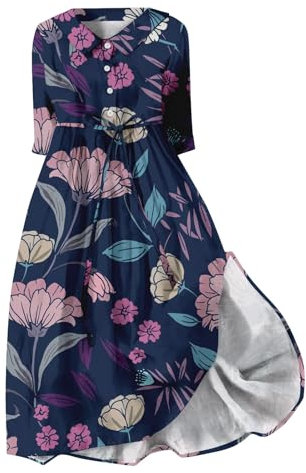 Generisch Vestido largo de manga larga para mujer, estilo informal, estampado floral, elegante, para bodas, Aa-lila., XL