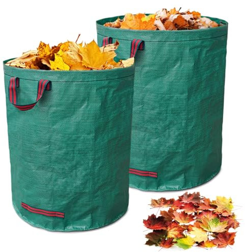 Zommke Gartensack Laubsack Gartenabfallsack,2er Set 272 Liter Gartenabfallsack mit Griffen für Gras Laub Hecke Gartenabfall-Selbststehend - Witterungsbeständig - Abwaschbar/Stabiler Gartensack