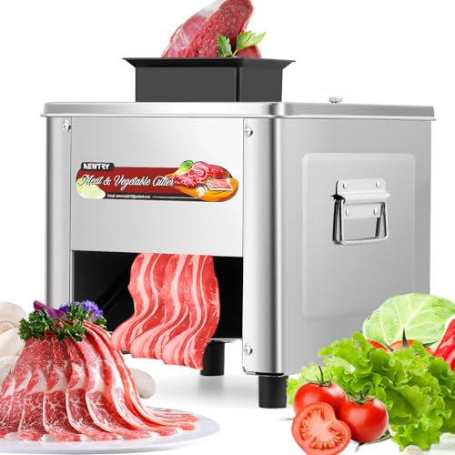 NEWTRY Eléctrica Cortadora de Carne Comercial con Cuchilla Desmontable de 3.5mm, 850W Cortadora de cerdo, Acero Inoxidable Multiusos para Cocinas Carnicerías Restaurantes