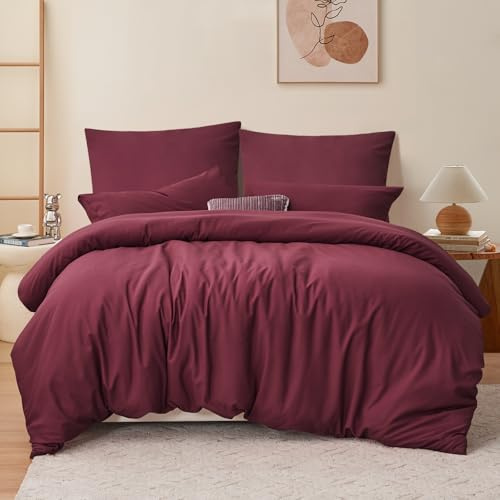 RUIKASI Bettwäsche 220x240 Rot 3teilig - Burgundy Mikrofaser Bettwäsche-Sets Oeko-TEX, Bettbezüge 220 x 240cm + 2 Kissenbezüge 80x80cm mit Reißverschluss, Weich und Bügelfrei