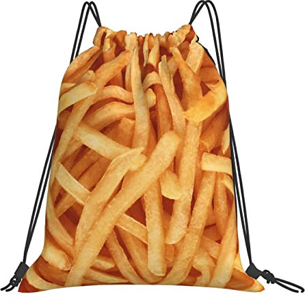 Pommes Frites Kordelzugbeutel, Rucksack, Sport, Turnbeutel für Damen und Herren, Rucksäcke, Schwimmtasche für den Strand, Schwarz , One size