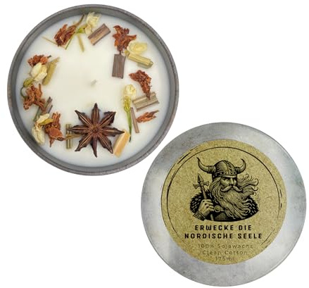 Erwecke die Nordische Seele Blütenkerze I Sojawachsduftkerze für Mittelalter Fans I Nordische Kerze, Walhalla Kerze, Yule Geschenk