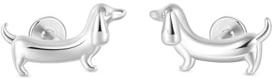 GNOCE Ohrringe Dackel Hund flach zurück Nap 925 Sterling Silber Hund Ohrringe Geschenke Haustier Welpe Dachshund Anhänger Schmuck für Damen Frauen Charms