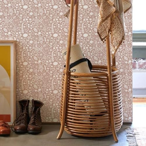 Tapete Retro Pink Floral Selbstklebende Tapete Klebefolie Möbel Abnehmbar Tapete Selbstklebend Fototapete Selbstklebend Dekoratives Wallpaper Wandschutzfolie Tapeten 1P (38.6x100.6cm)