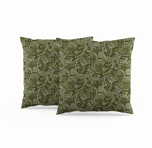 ggaimwf Paisley-Kissenbezüge 45x45cm Abstraktes Blumenmuster Grünes Kissen Hippie-Stil Ethnisch Leinenoptik-Kissenhülle Sofa Wohnzimmer Balkon Bank Zierkissen handgefertigt 2er-Set