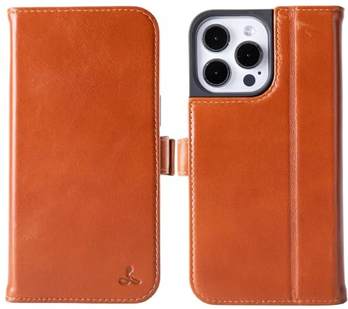 Snakehive Leather Wallet for iPhone 15 Pro Max - Real Leather Wallet Phone Case with Viewing Stand and Card Holder - Flip Folio Cover with Card Slots (Tan)