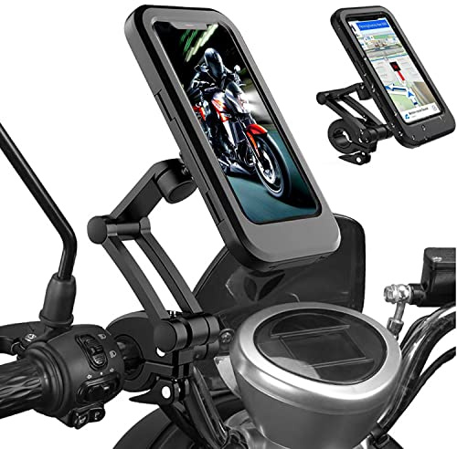 Bike Phone Mount. Waterproof Bike Mobile Phone Holder Adjustable Motorcycle Phone Mount with Touch Screen/360° Rotation for Motorbike Bicycle Stroller Handlebar Clamp Fits 4-6.8'' Smartphones.