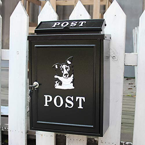 DUBTEDHOU Abschließbarer wetterfester Briefkasten für die Wa Briefkasten im Freien, Abschließbarer Wandbehang Briefkasten mit Tiermotiv, Wetterfester Briefkasten, Mehrere Stile(B Black)