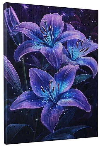 Violette Lilie, Leinwand-Kunst, blau-violett, florales Poster, abstrakte Wandkunst, ästhetische Dekoration für Wohnzimmer, Schlafzimmer, Küche, ungerahmt, 20,3 x 30,5 cm