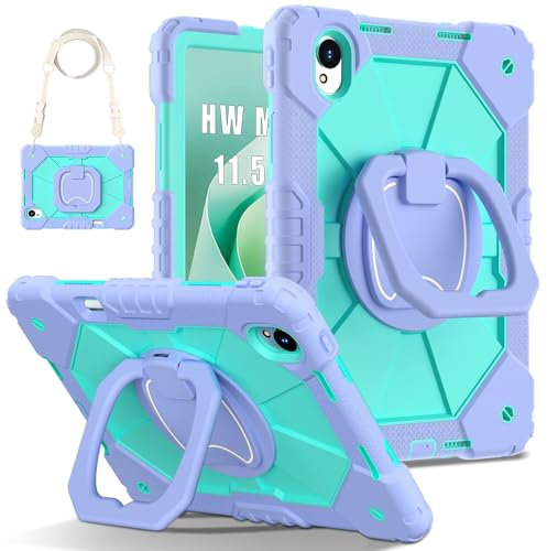 ERDARARIPRO Funda para tablet Huawei MatePad 11.5 S 2024, funda universal para niños con soporte para bolígrafo, asa, correa de hombro para niños, hombres, loto, lila, verde menta