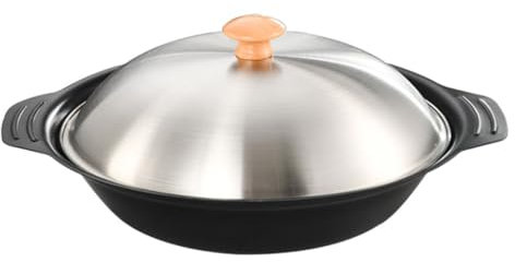 CRILSTYLEO Plancha Antiadherente Cocinar Al Wok Utensilios De Cocina Multifunción Wok De Comida Wok De Metal Olla Caliente De Doble Mango Metal Wok Olla Caliente De Cocina Black Planchar